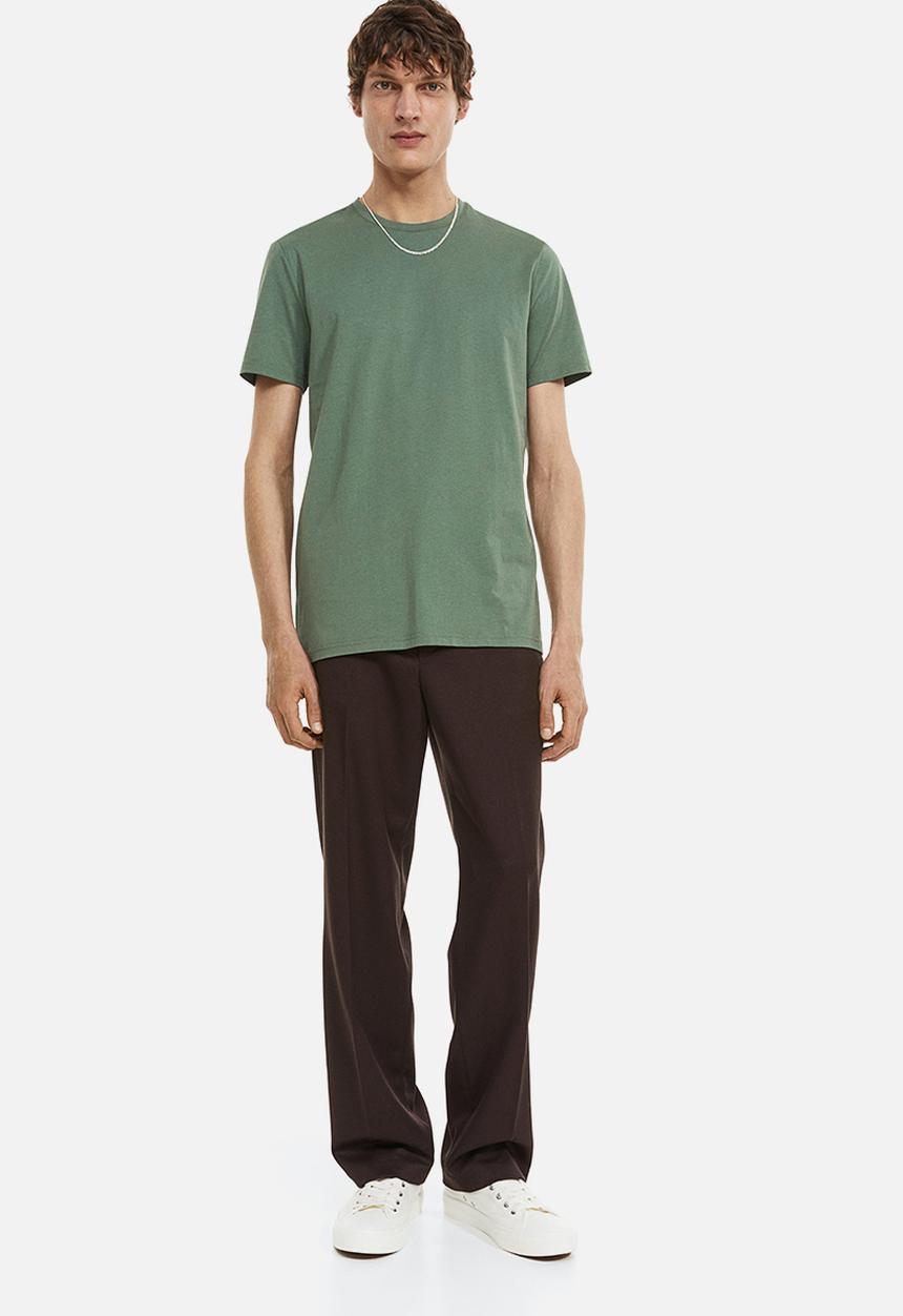 H&M - Slim fit pima cotton T-shirt - dark green
