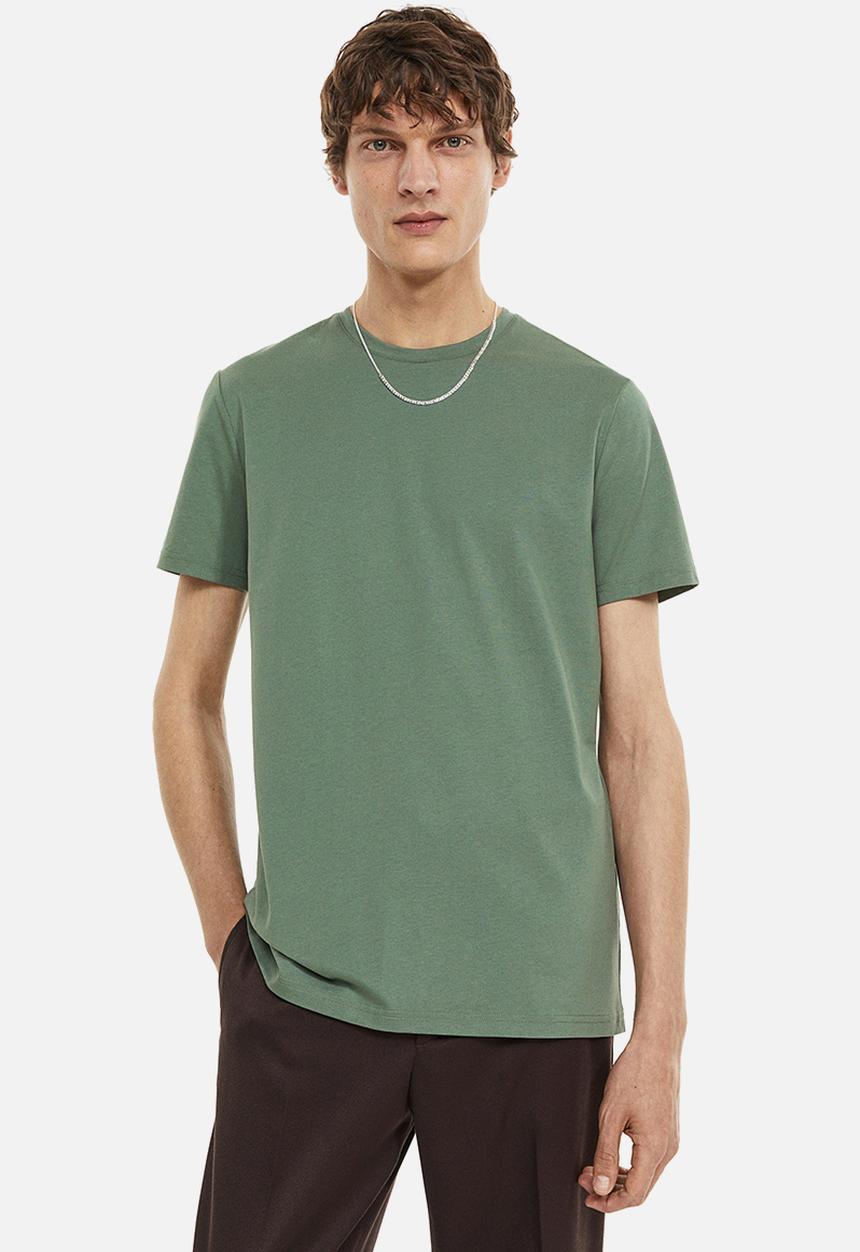 H&M - Slim fit pima cotton T-shirt - dark green