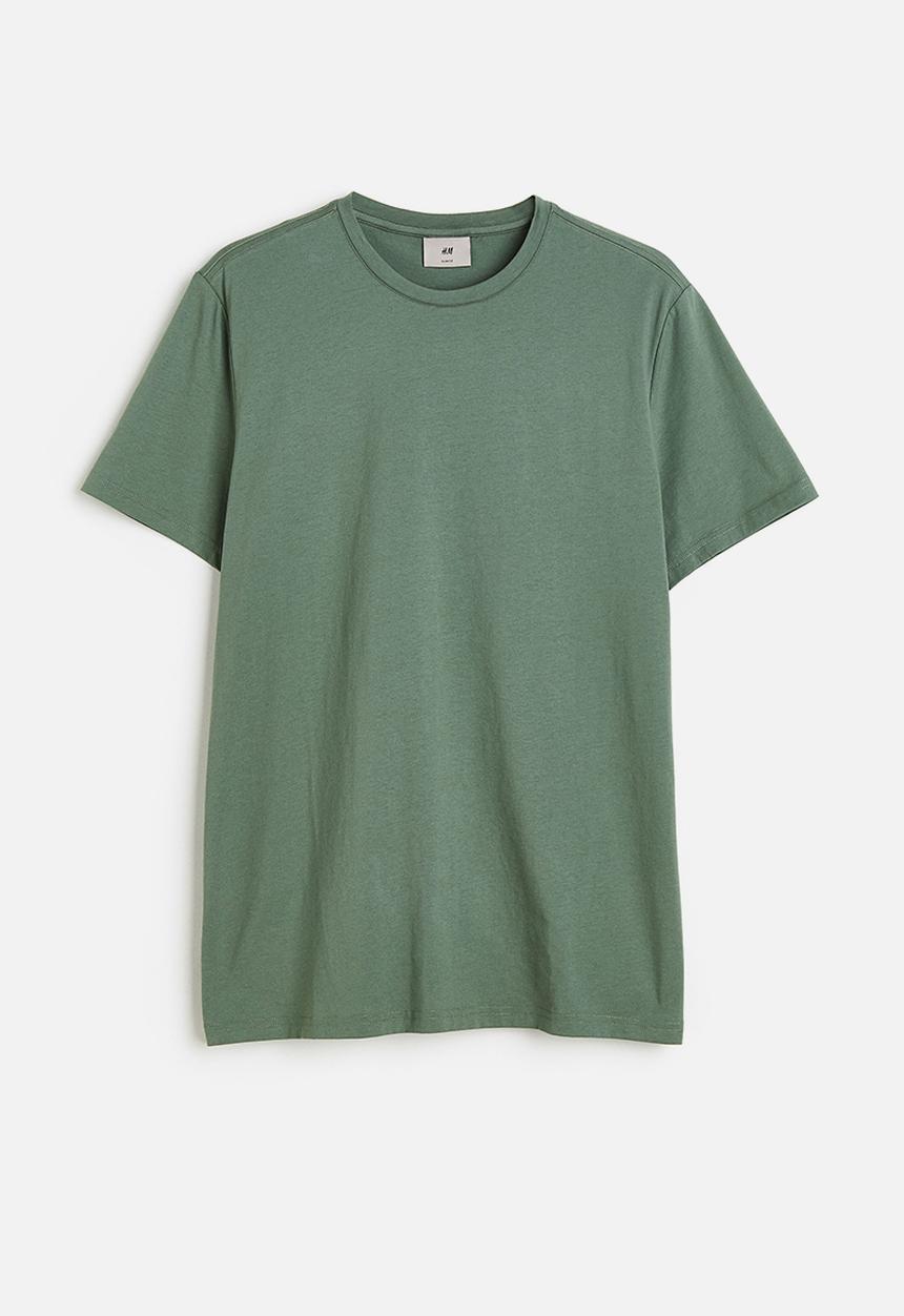 H&M - Slim fit pima cotton T-shirt - dark green