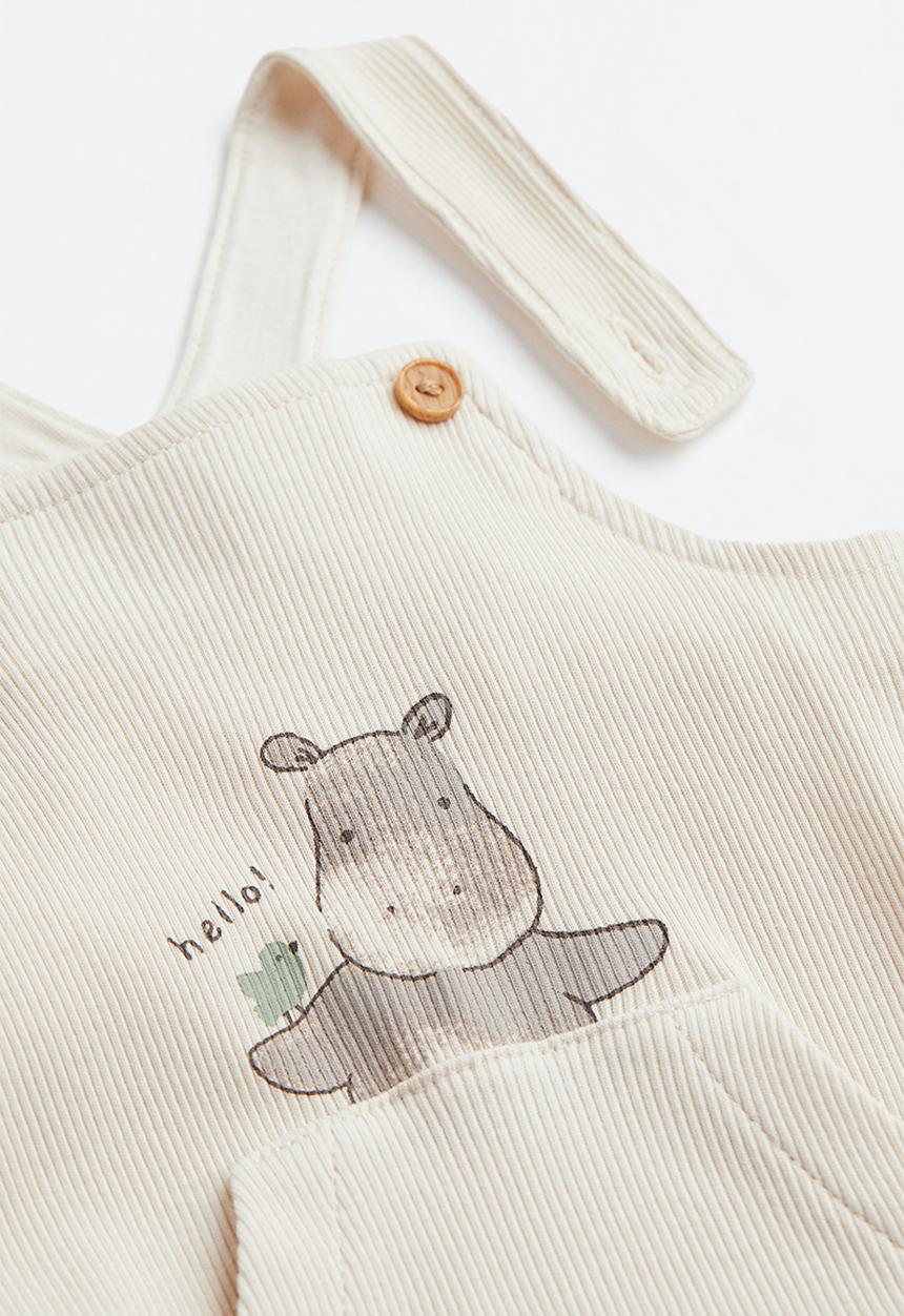 H&M - Ribbed cotton dungarees - natural white / hippo