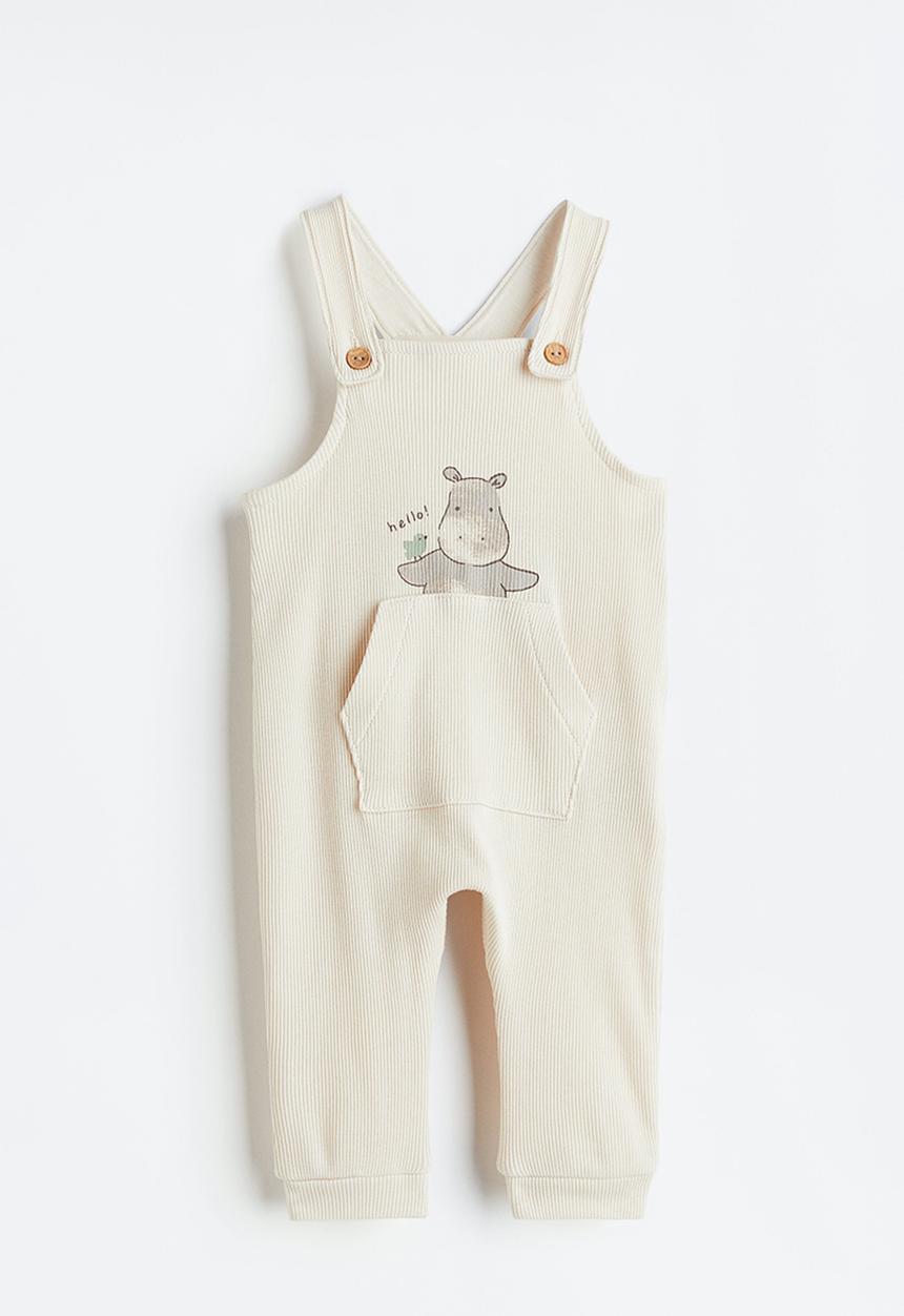 H&M - Ribbed cotton dungarees - natural white / hippo