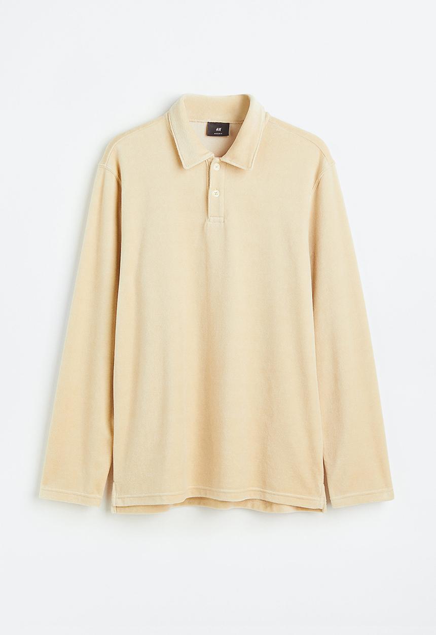 H&M - Regular fit velour polo shirt - light beige 