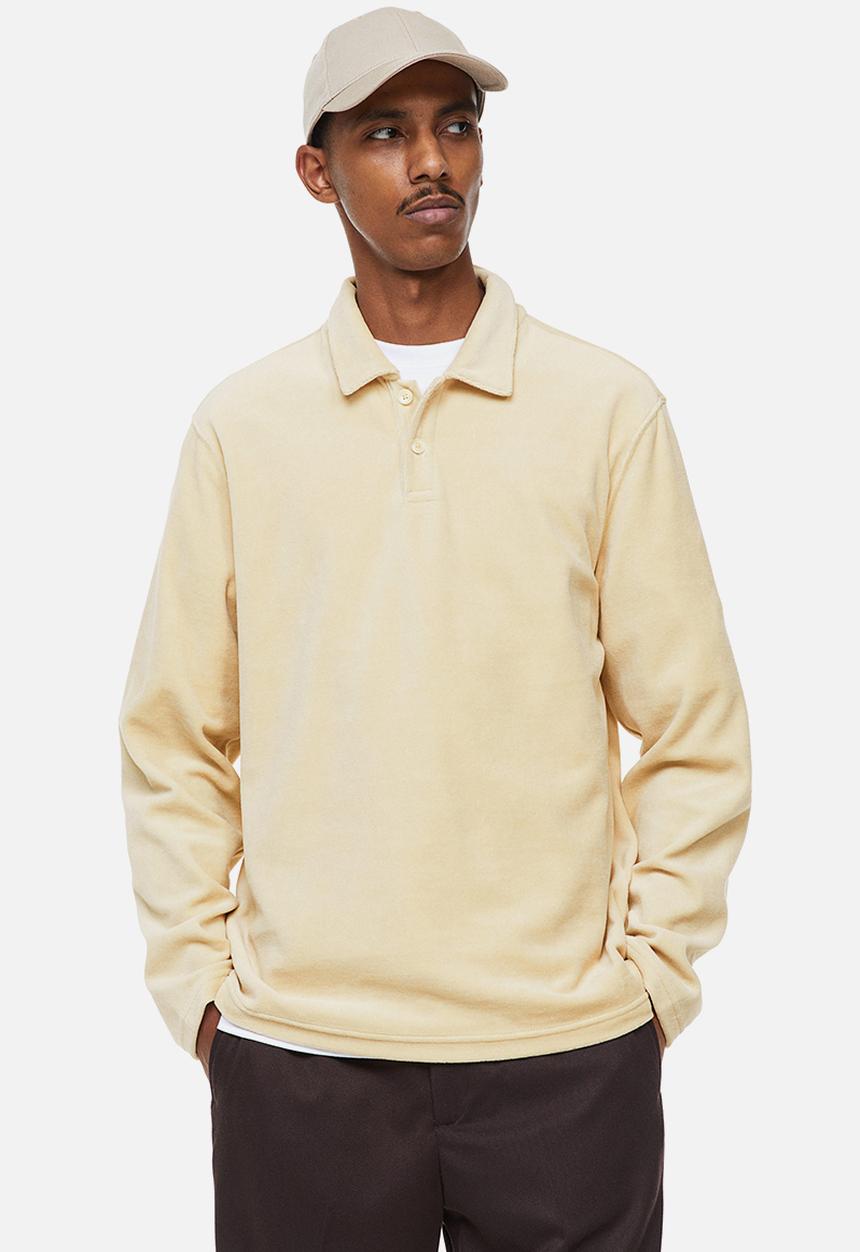 H&M - Regular fit velour polo shirt - light beige 