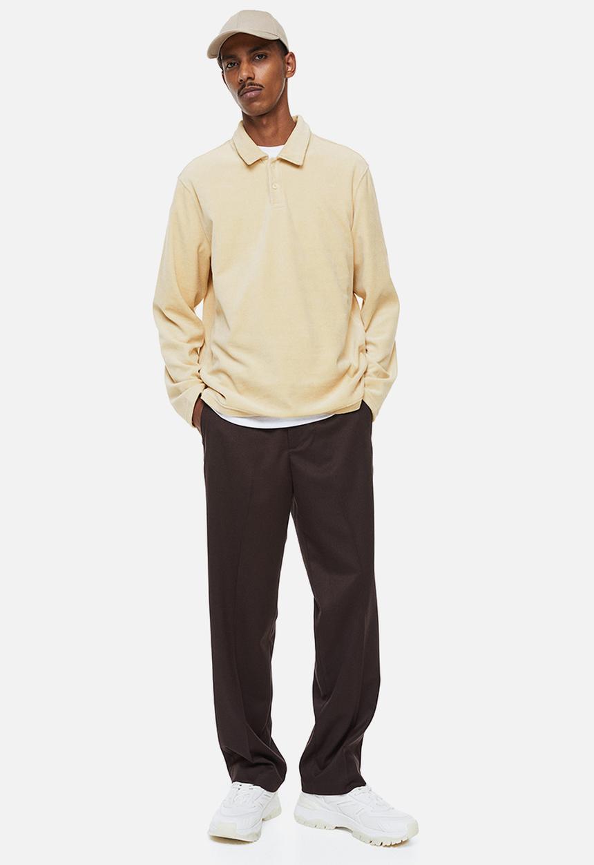 H&M - Regular fit velour polo shirt - light beige 