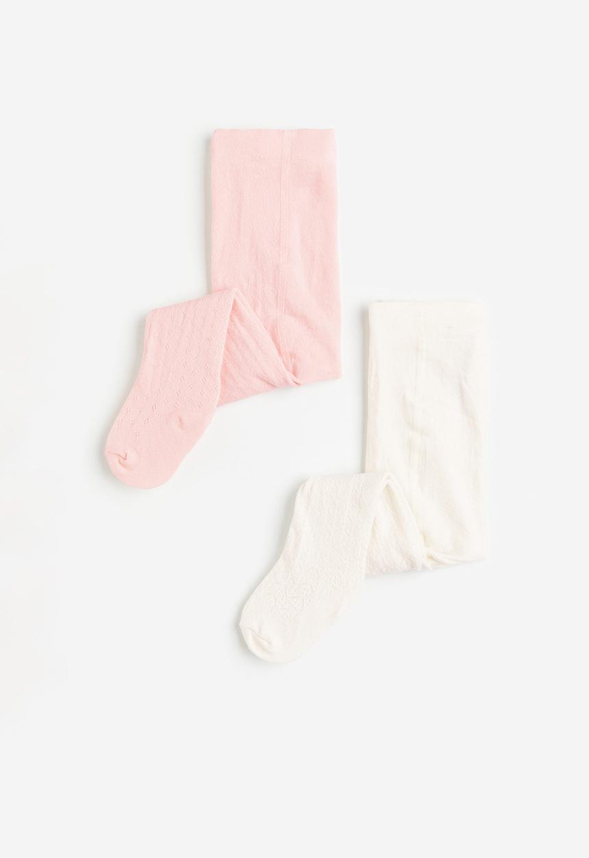 H&M - 2-pack textured-knit tights - pink,white