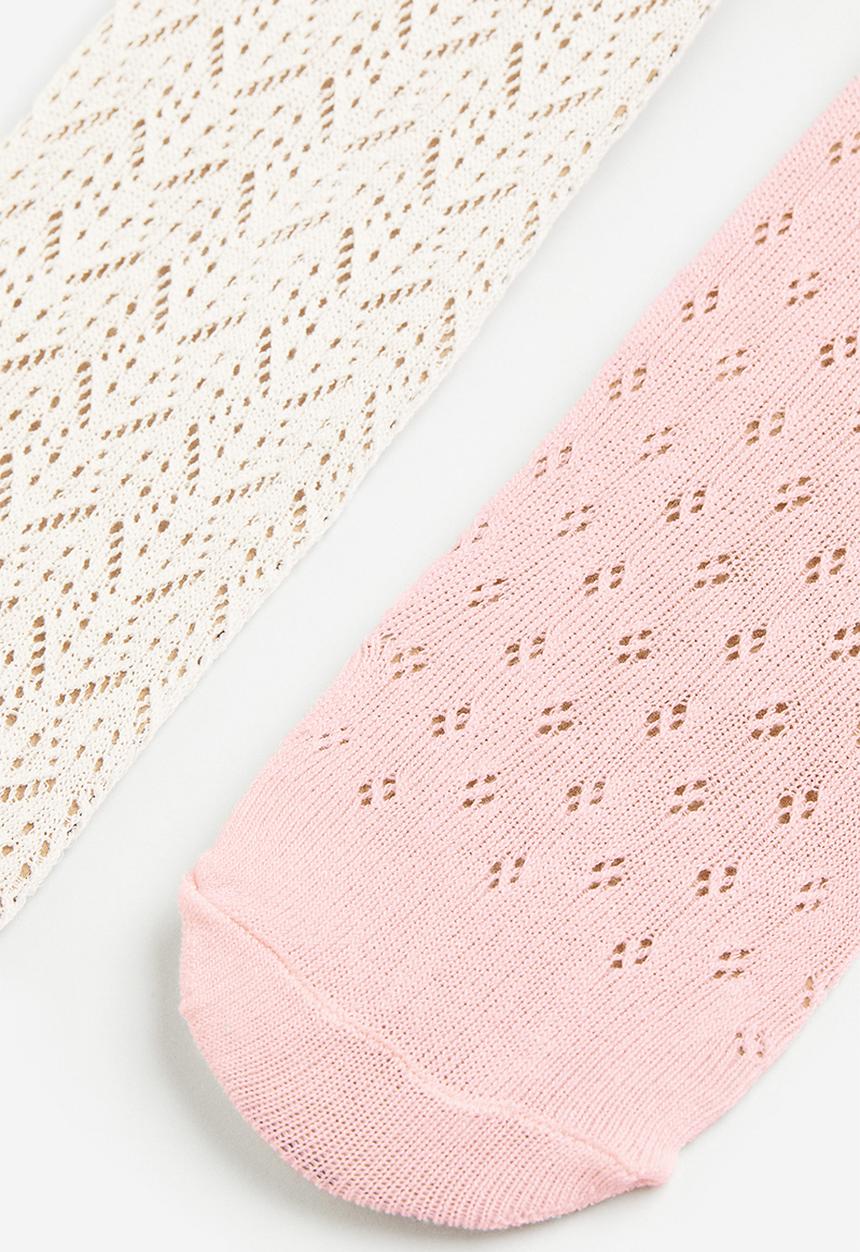 H&M - 2-pack textured-knit tights - pink,white