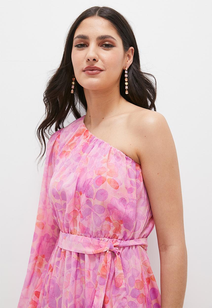 MILLA - Asymmetric soft waisted mini dress - pink floral