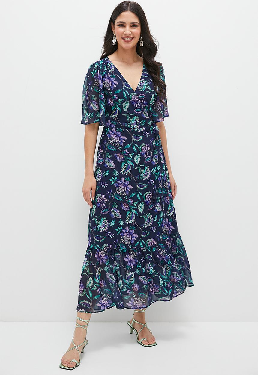 MILLA - Ruffle sleeve wrap midaxi dress - midnight paisley