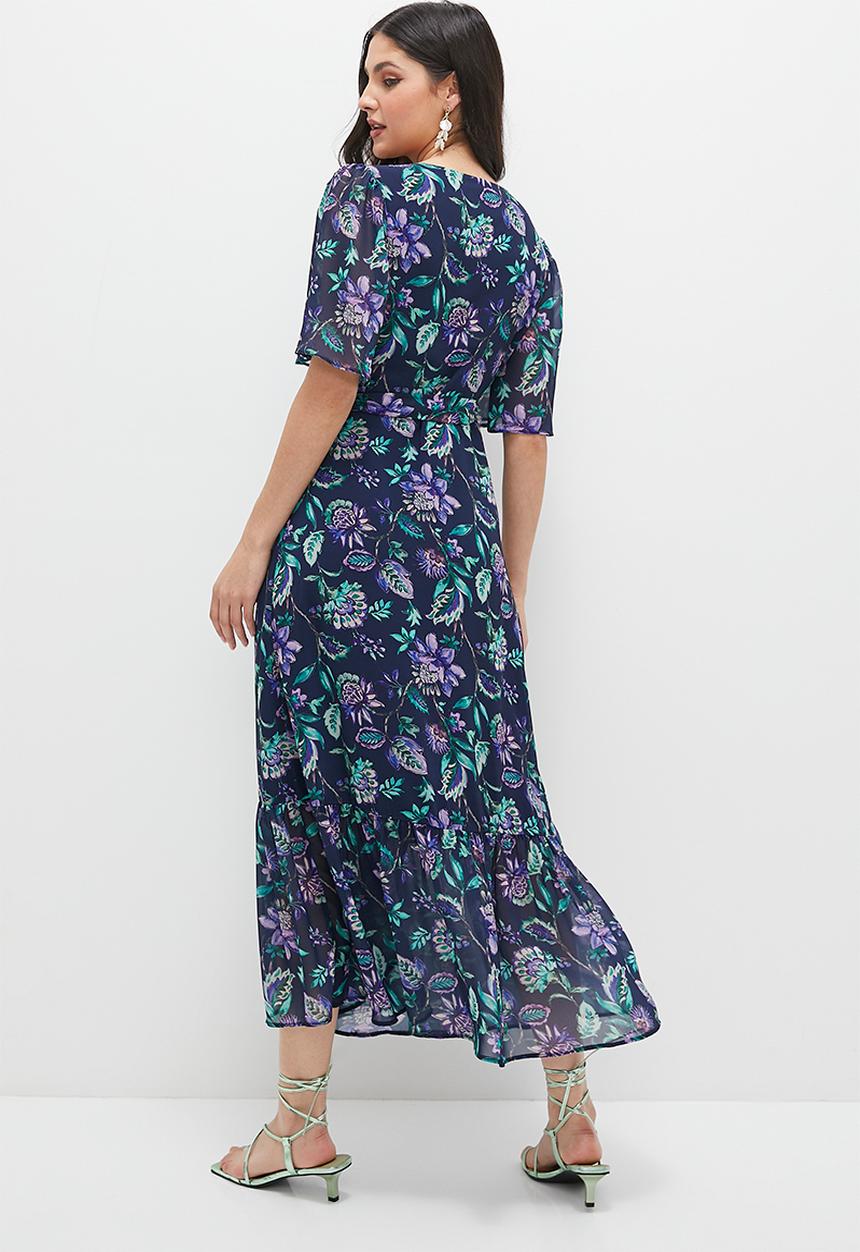 MILLA - Ruffle sleeve wrap midaxi dress - midnight paisley