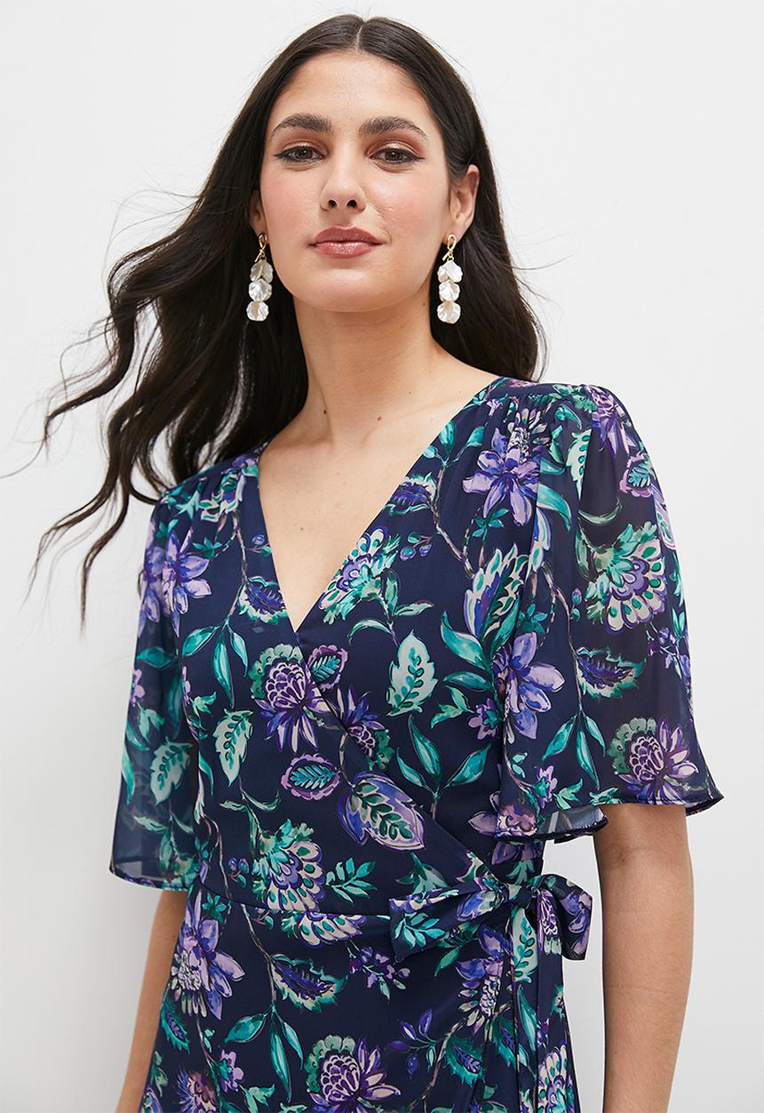 MILLA - Ruffle sleeve wrap midaxi dress - midnight paisley
