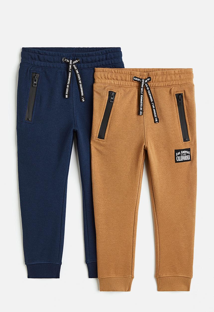 H&M - 2-Pack joggers - dark beige/dark blue 