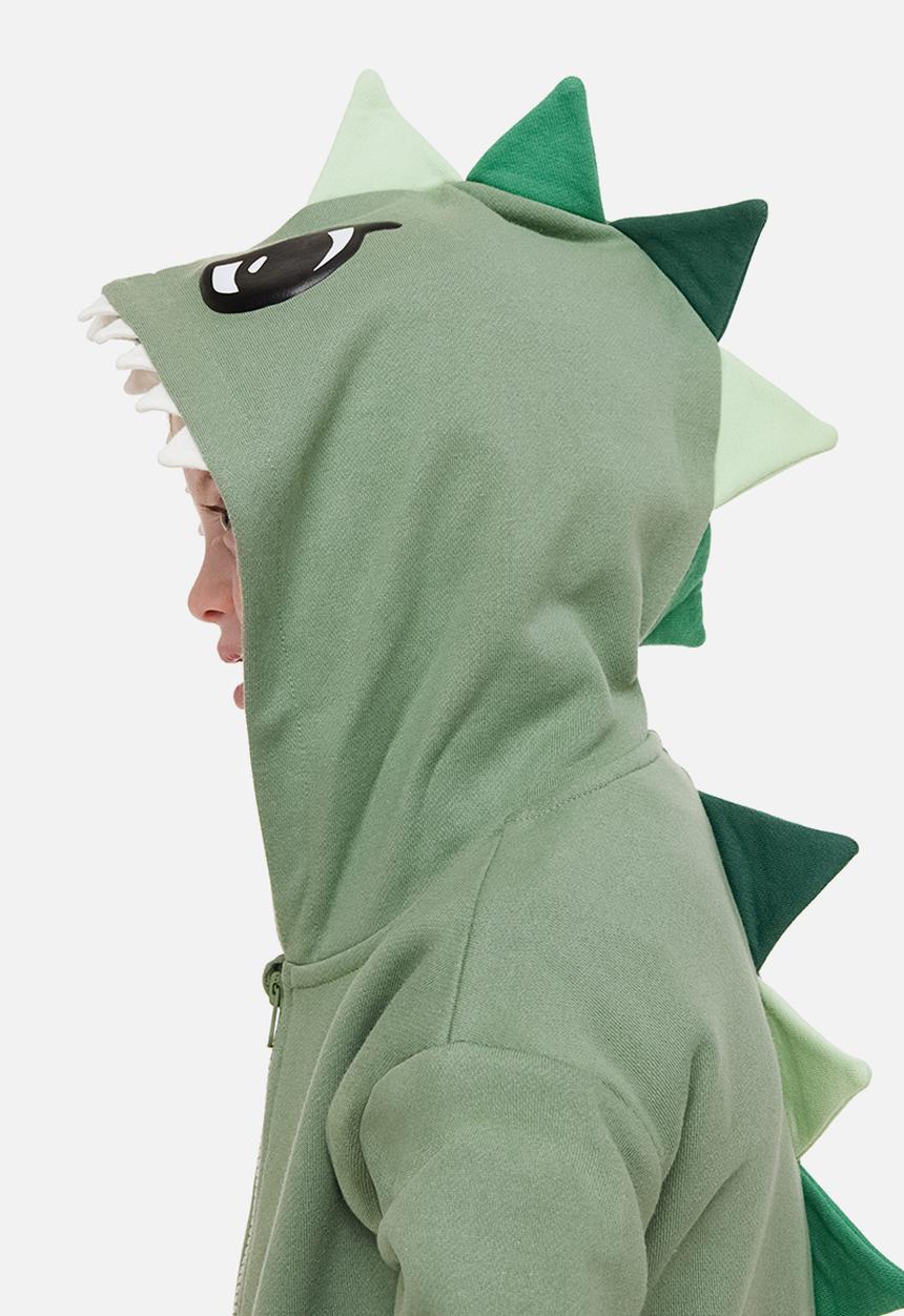 H&M - Appliquéd zip-through hoodie - light khaki green/dinosaur 