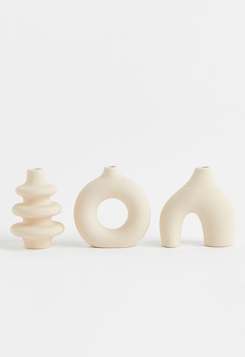 H&M - 3 Pack mini stoneware vases - light beige
