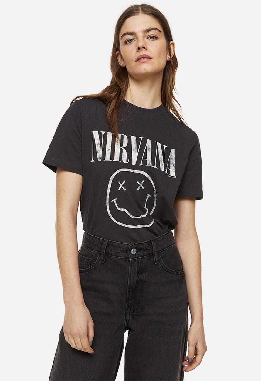 H&M - T-shirt with a motif - dark grey/nirvana 
