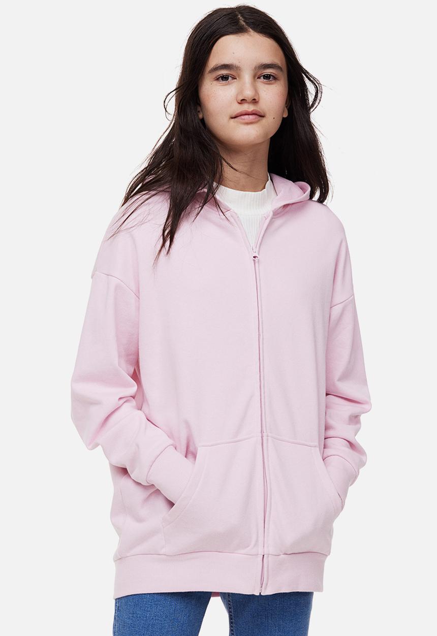 H&M - Oversized zip-through hoodie - light pink/creative spirit 