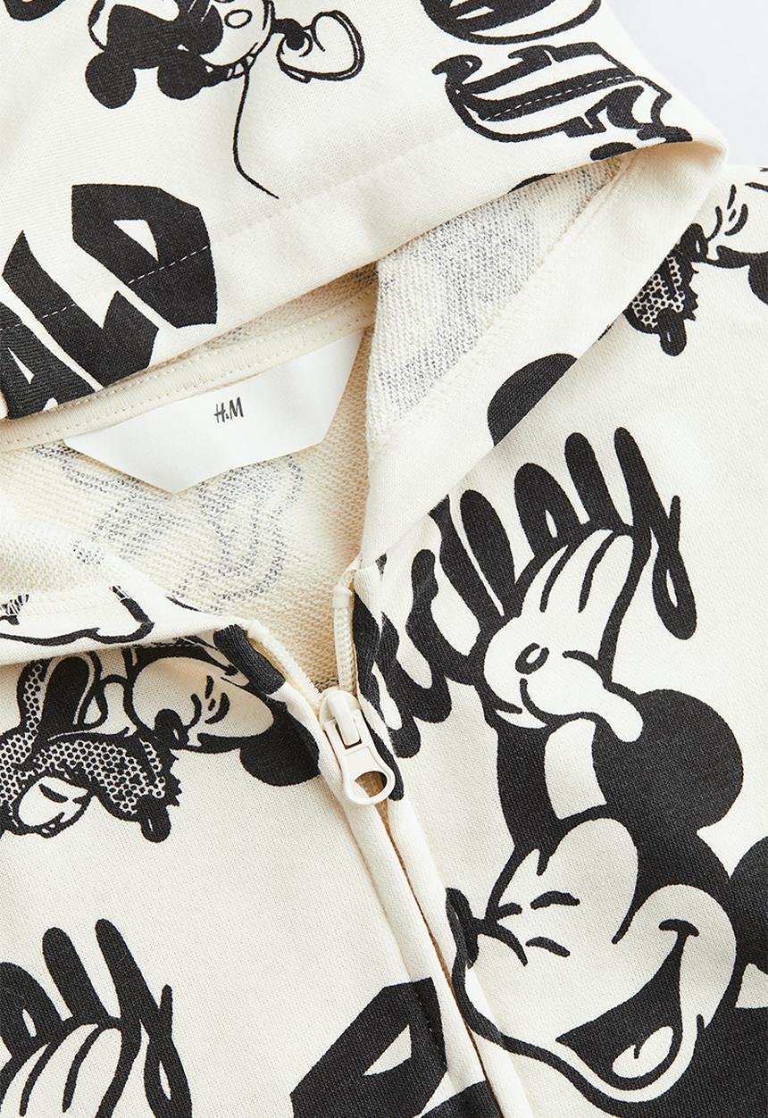 H&M - Oversized printed zip-through hoodie - natural white/mickey mouse 