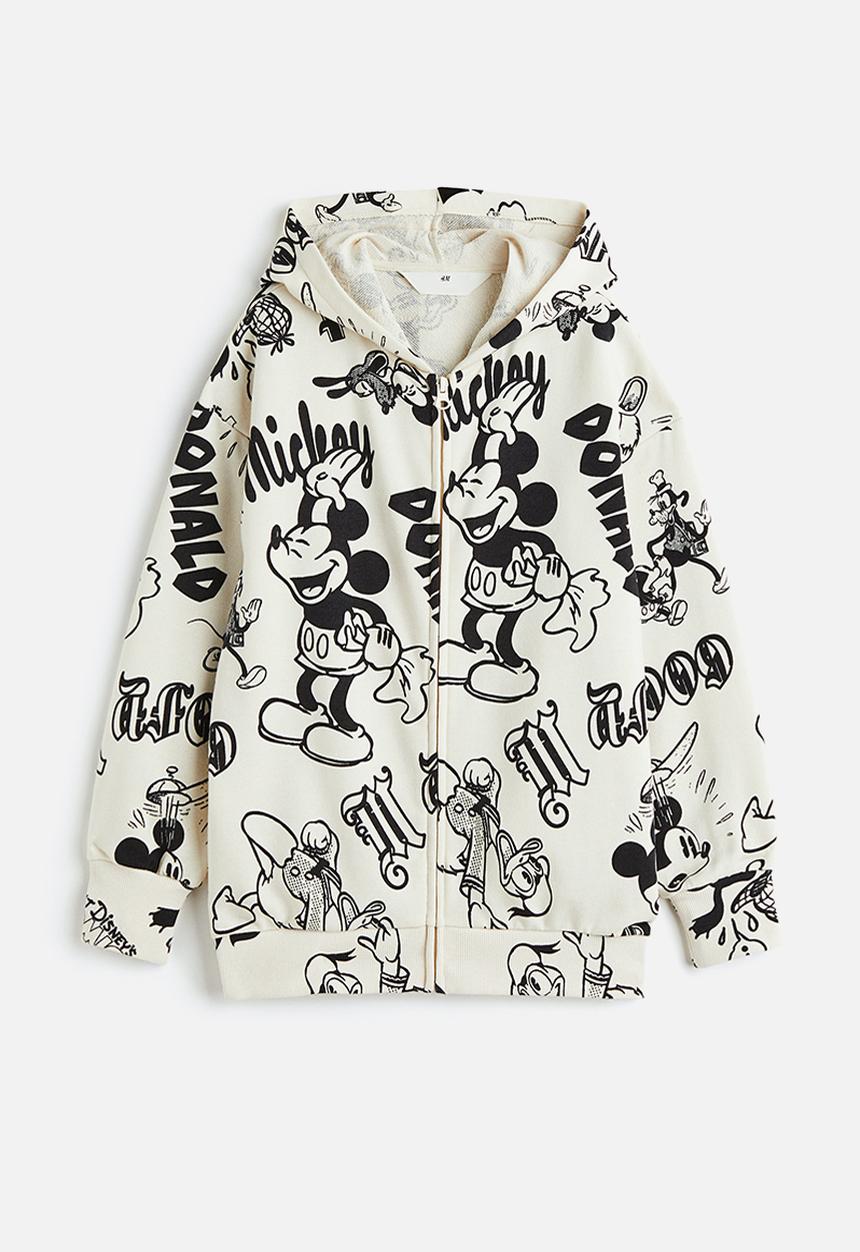 H&M - Oversized printed zip-through hoodie - natural white/mickey mouse 