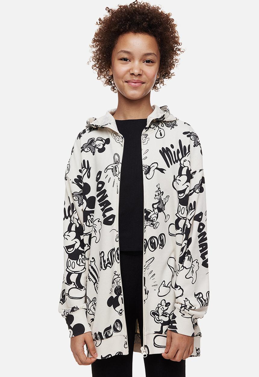 H&M - Oversized printed zip-through hoodie - natural white/mickey mouse 