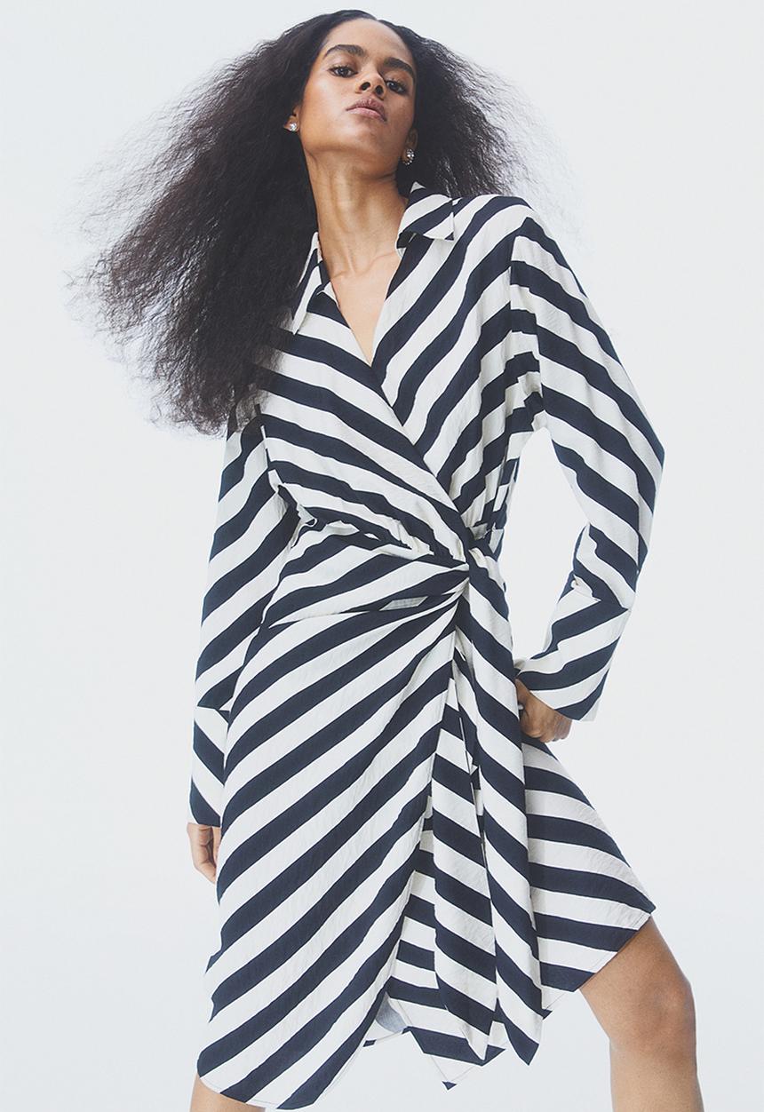 H&M - Wrap dress - black/striped