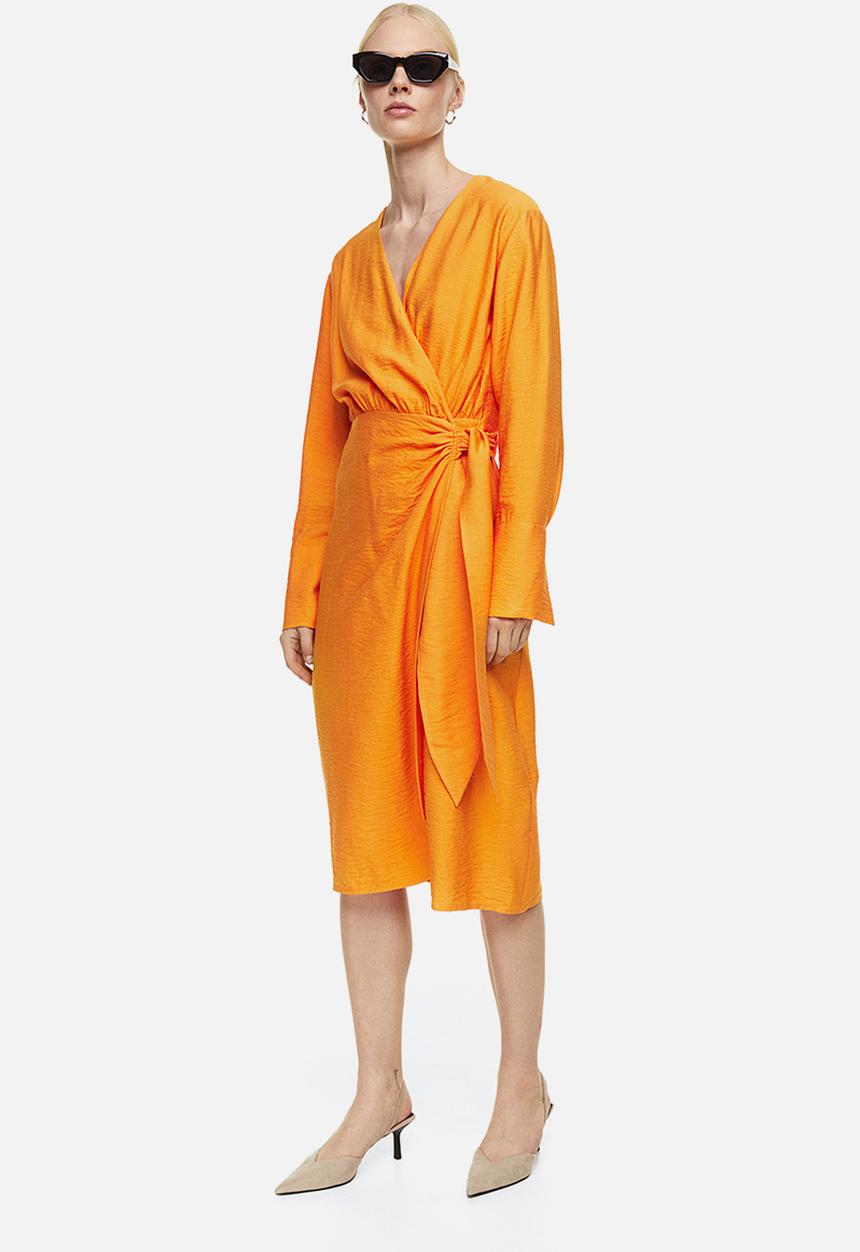 H&M - Tie-detail wrap dress - orange