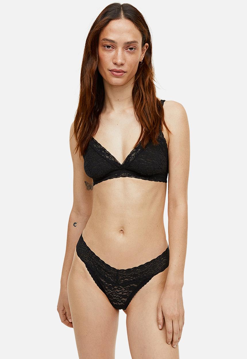 H&M - 3-pack lace thong briefs - black