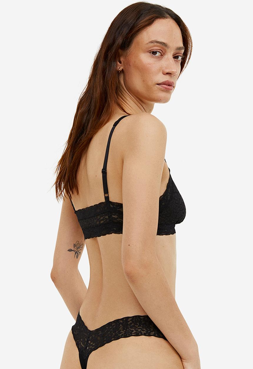 H&M - 3-pack lace thong briefs - black