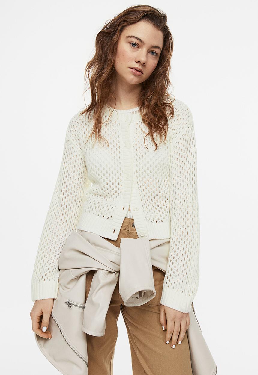 H&M - Hole-knit cardigan - cream