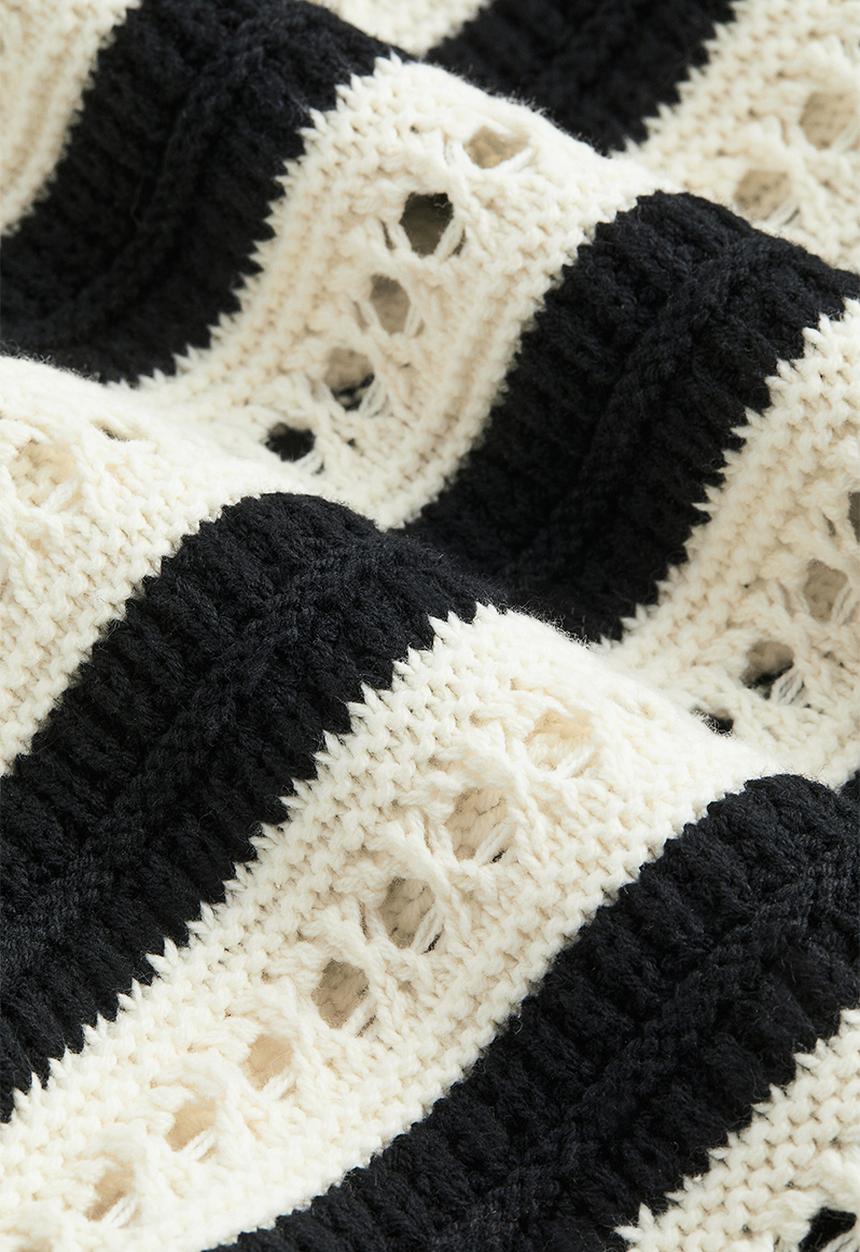 H&M - Oversized pointelle-knit jumper - black / striped