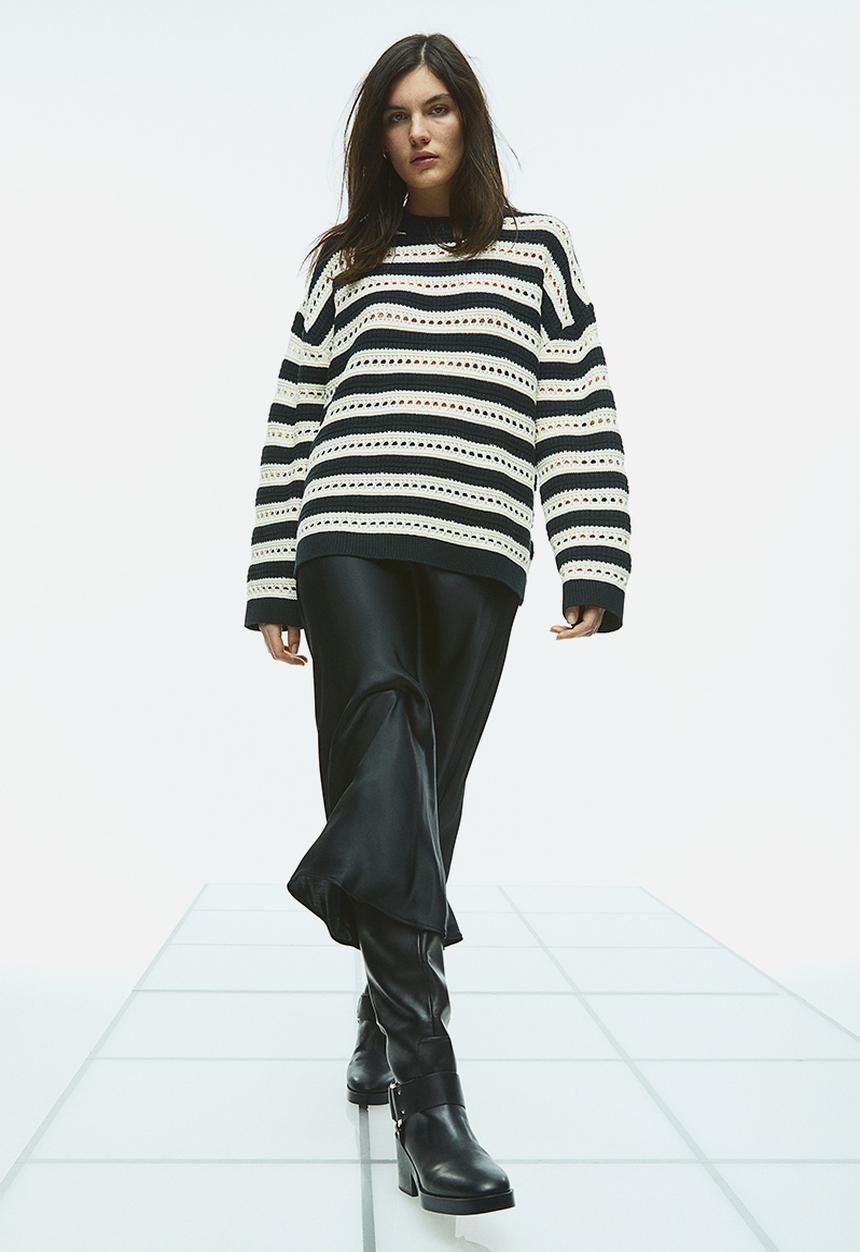 H&M - Oversized pointelle-knit jumper - black / striped