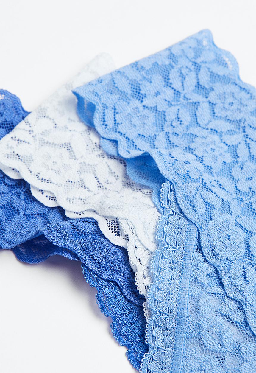 H&M - 3-pack lace thong briefs - blue & white