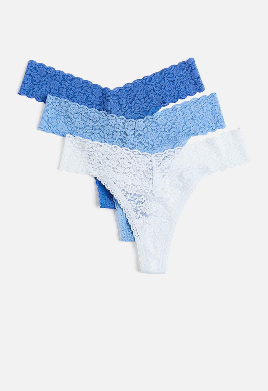H&M - 3-pack lace thong briefs - blue & white