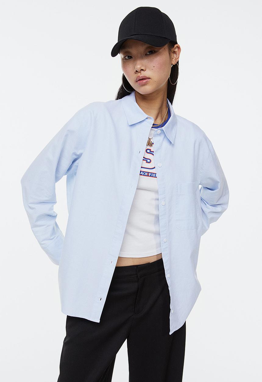 H&M - Oxford shirt - light blue/striped