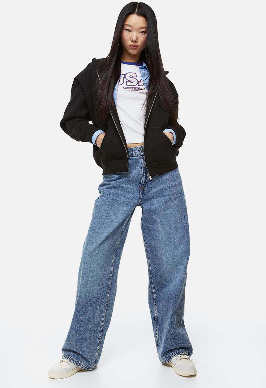 H&M - Oversized zip-through hoodie - black