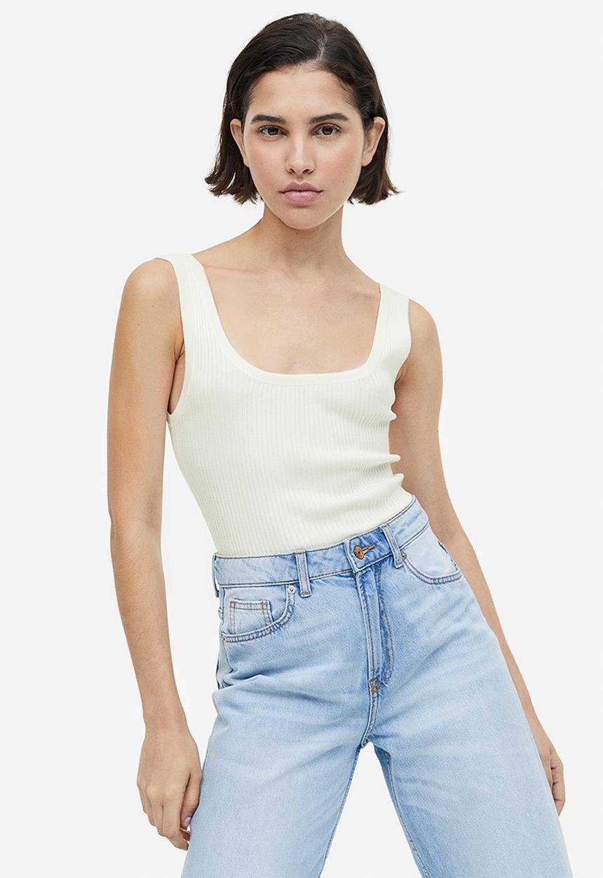 H&M - Rib-knit vest top - cream 