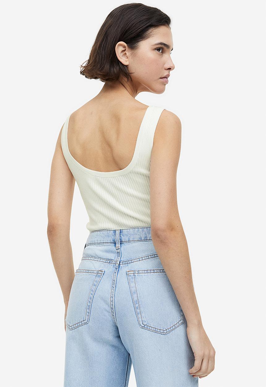 H&M - Rib-knit vest top - cream 