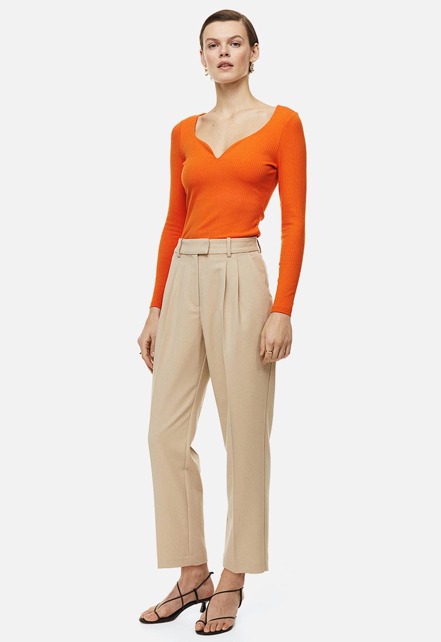 H&M - Long-sleeved ribbed top - orange