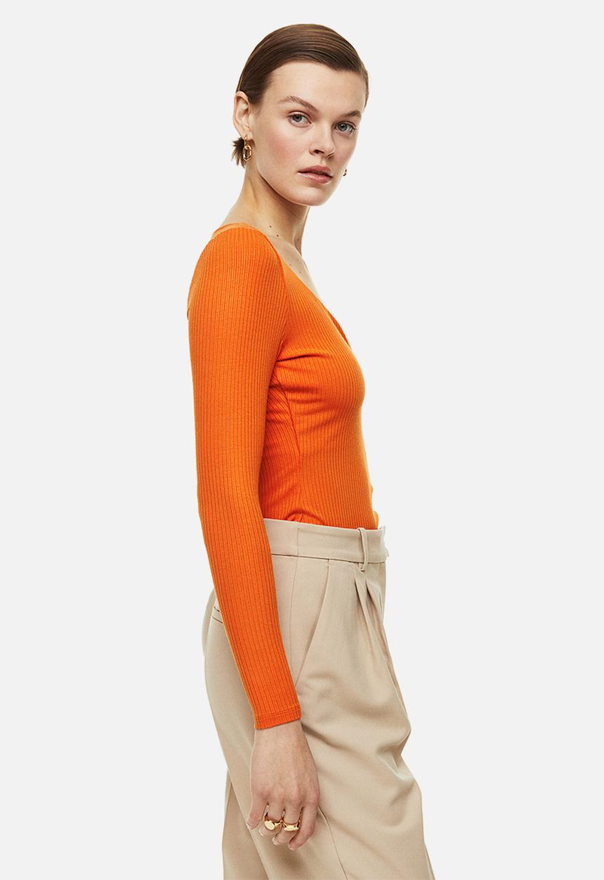 H&M - Long-sleeved ribbed top - orange