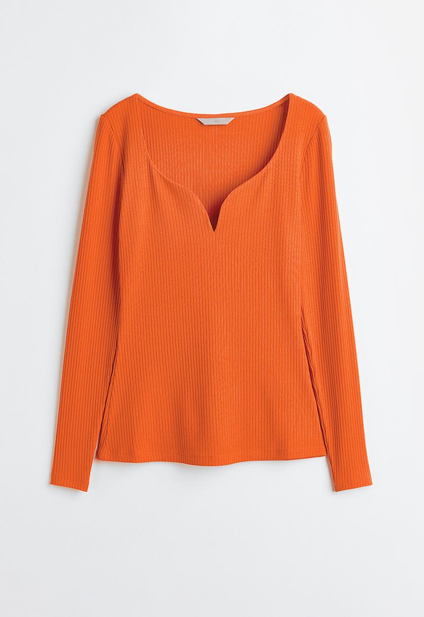 H&M - Long-sleeved ribbed top - orange