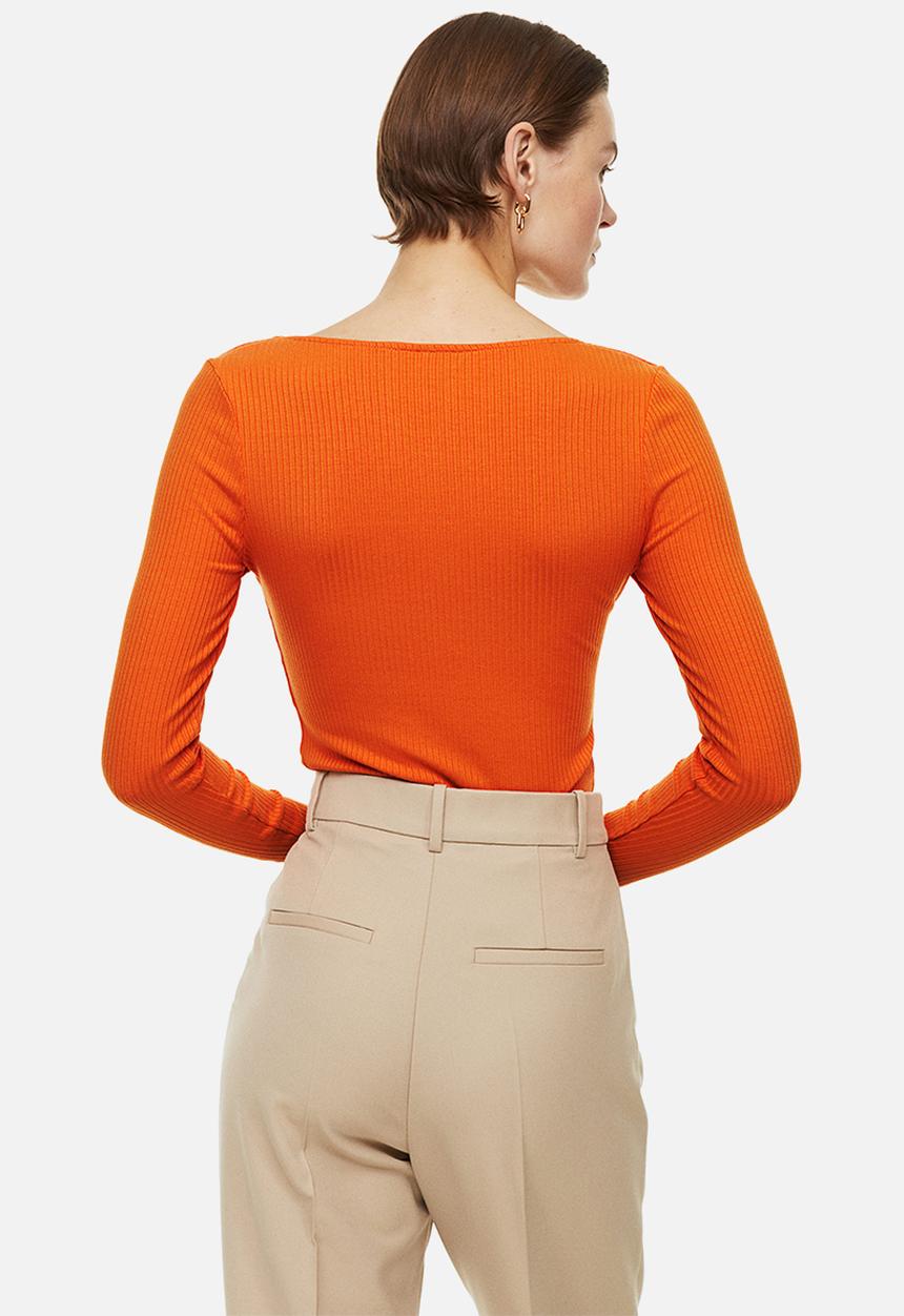 H&M - Long-sleeved ribbed top - orange