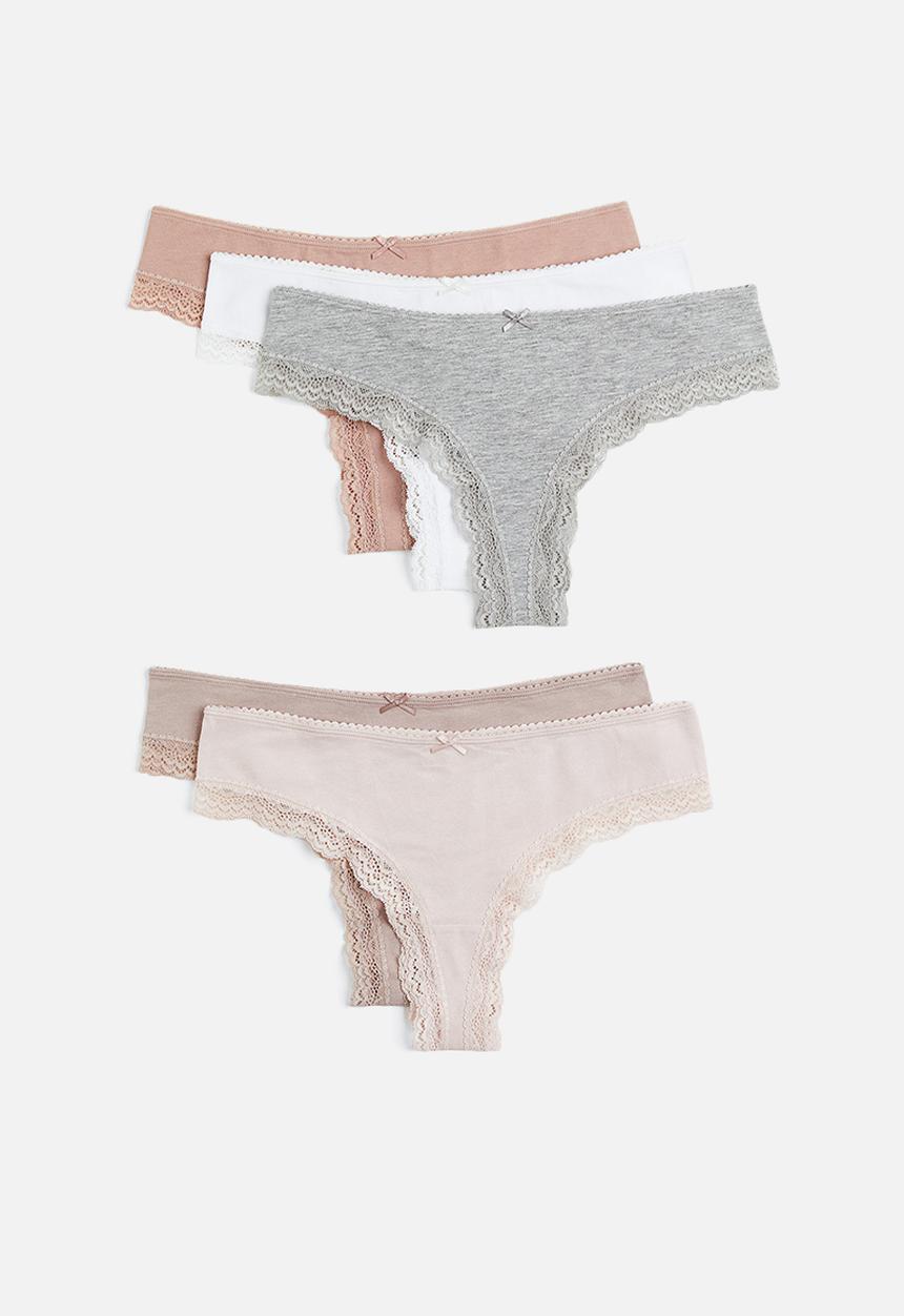 H&M - 5-pack brazilian briefs - grey,pink,white