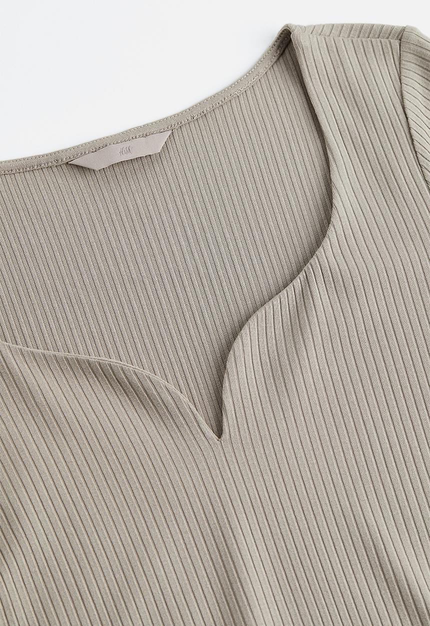 H&M - Long-sleeved ribbed top - light greige