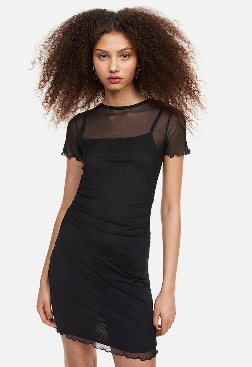 H&M - Gathered mesh bodycon dress - black