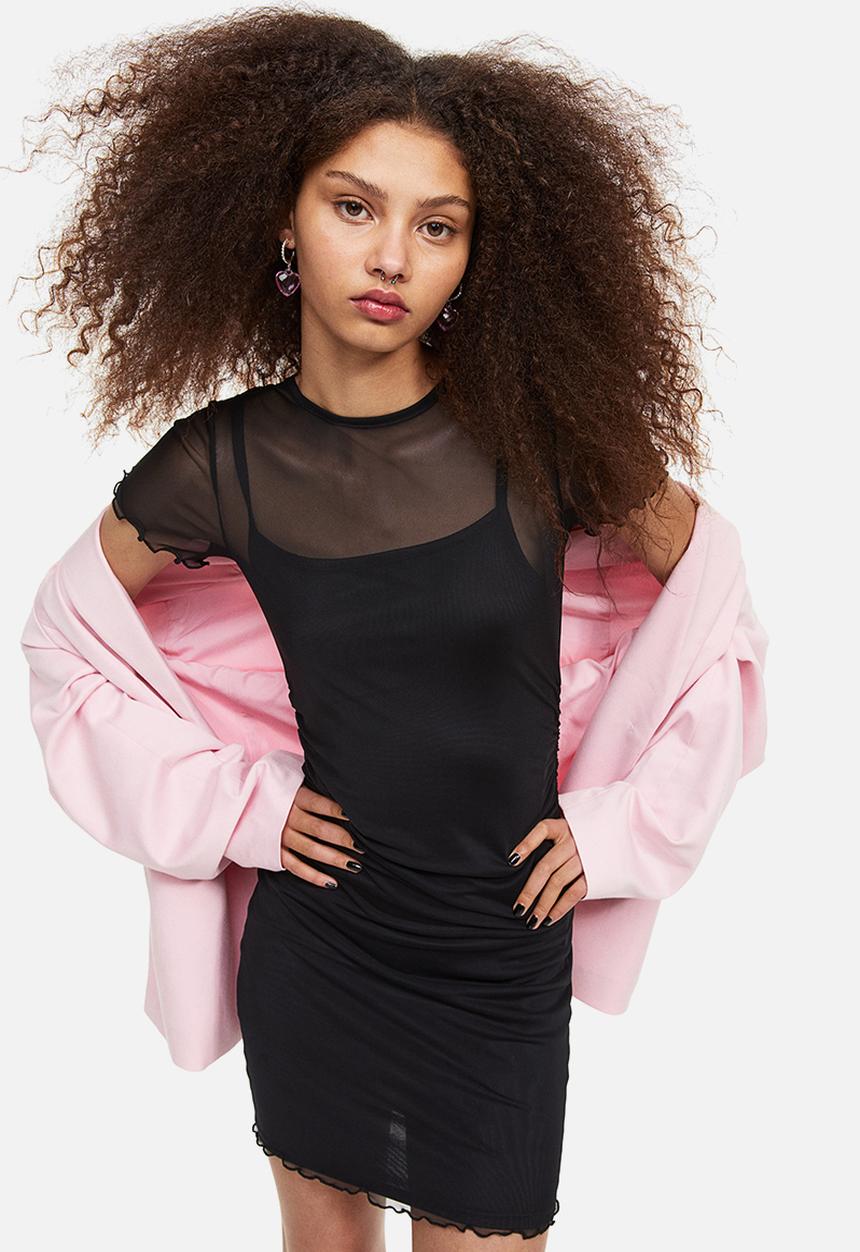 H&M - Gathered mesh bodycon dress - black