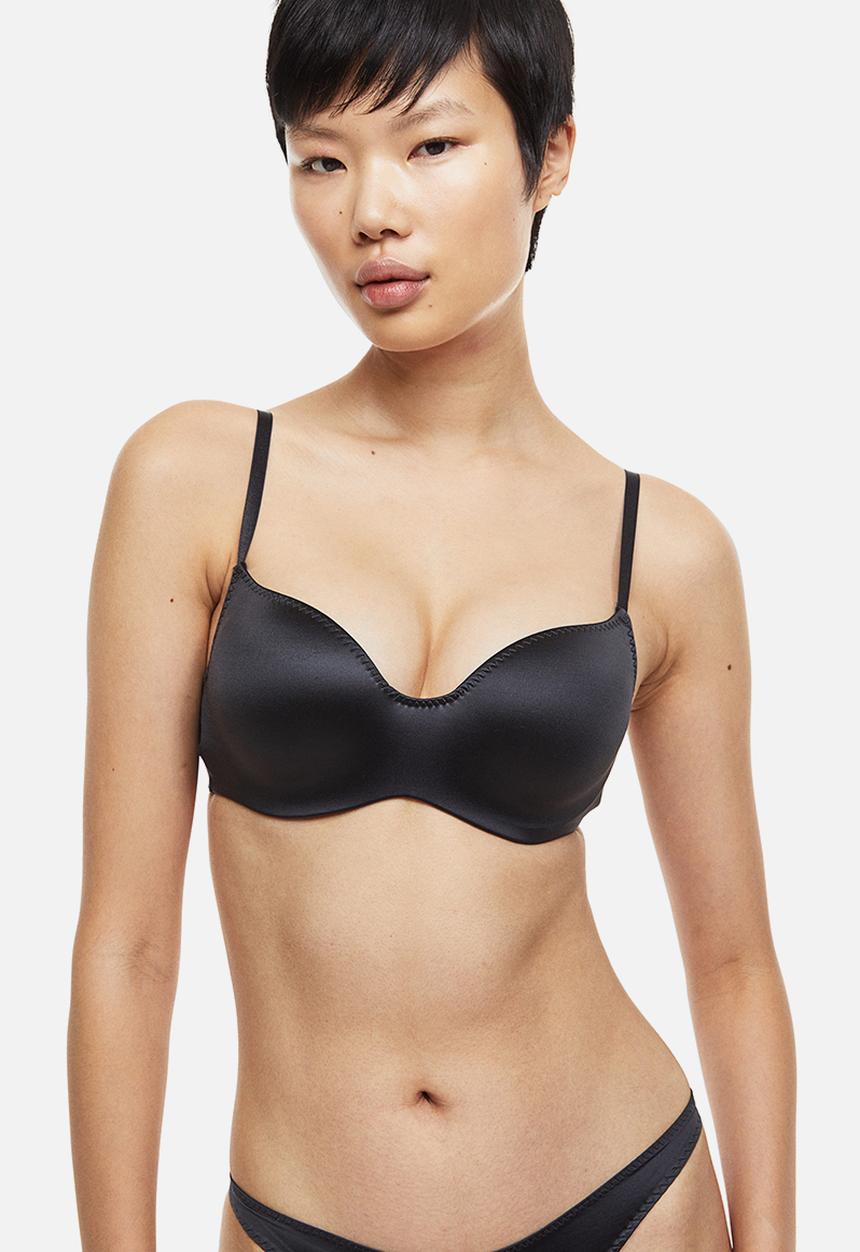 H&M - Stretch satin super push-up bra - dark grey