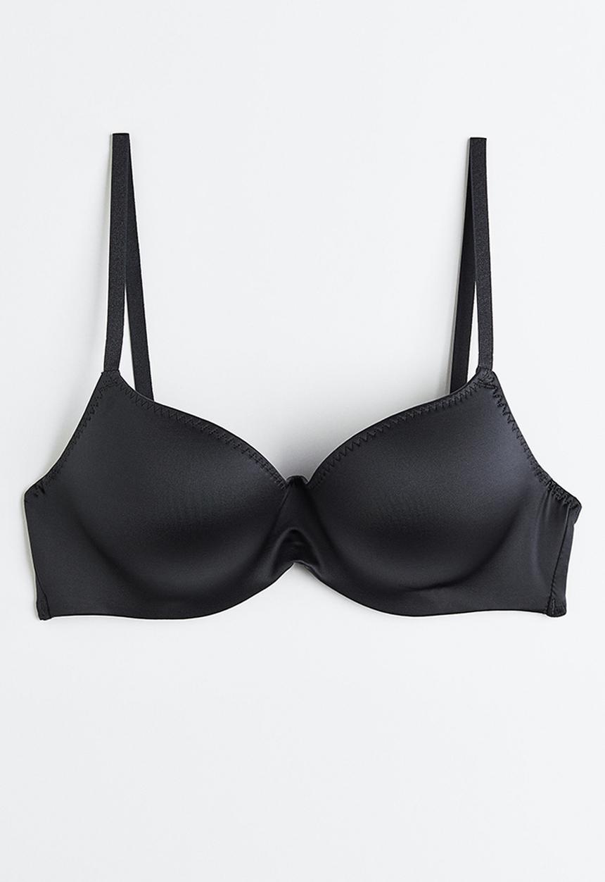 H&M - Stretch satin super push-up bra - dark grey