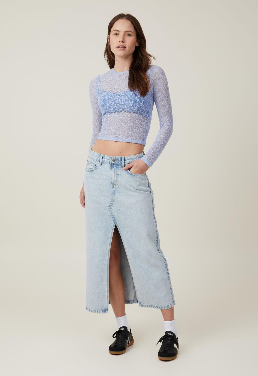 Cotton On - Zoey lace long sleeve top - soft blue