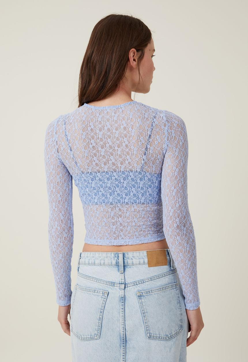 Cotton On - Zoey lace long sleeve top - soft blue