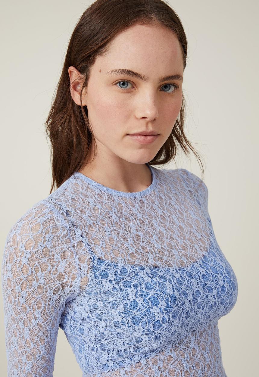 Cotton On - Zoey lace long sleeve top - soft blue