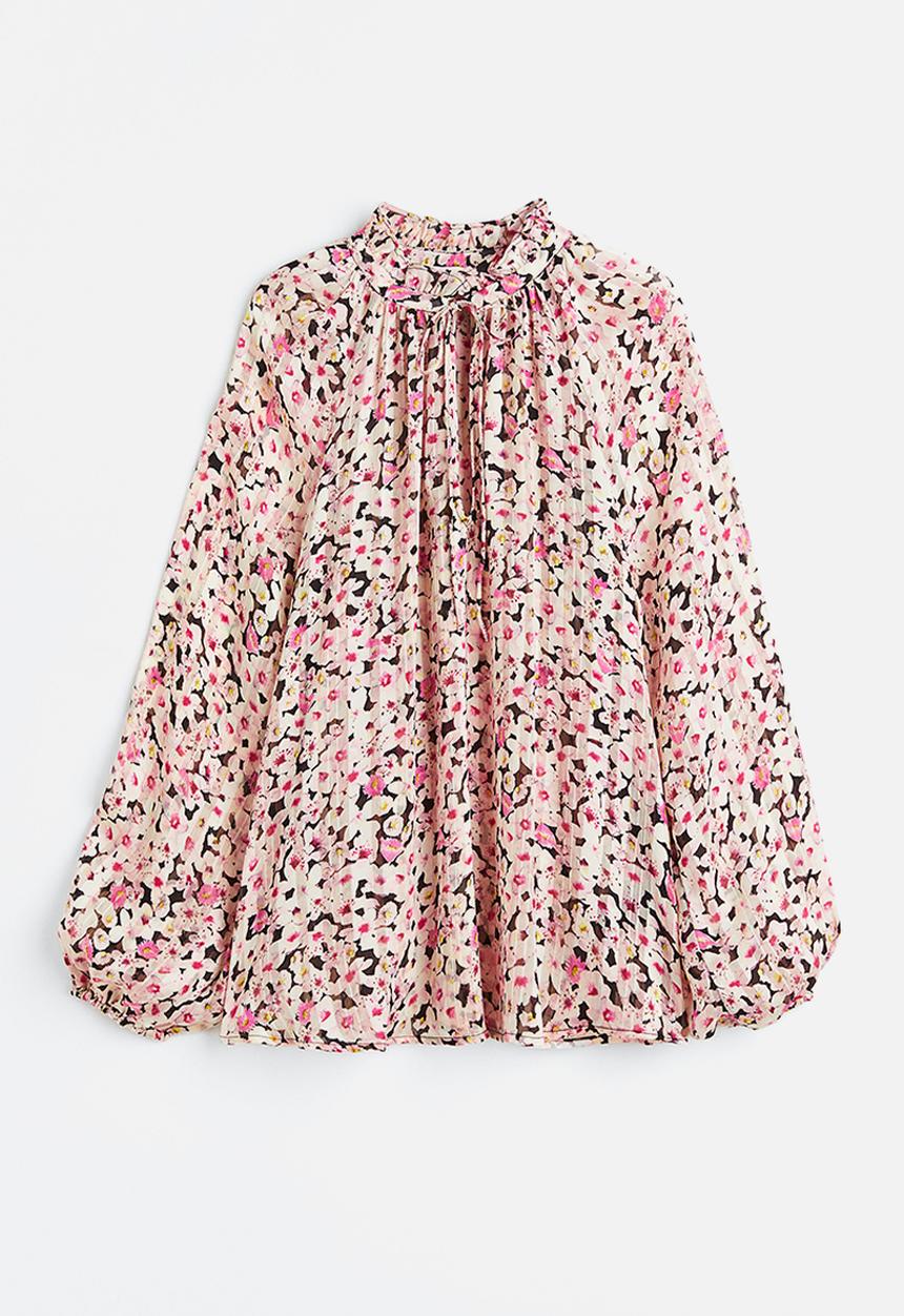 H&M - Frill-trimmed crêpe blouse - pink/small flowers