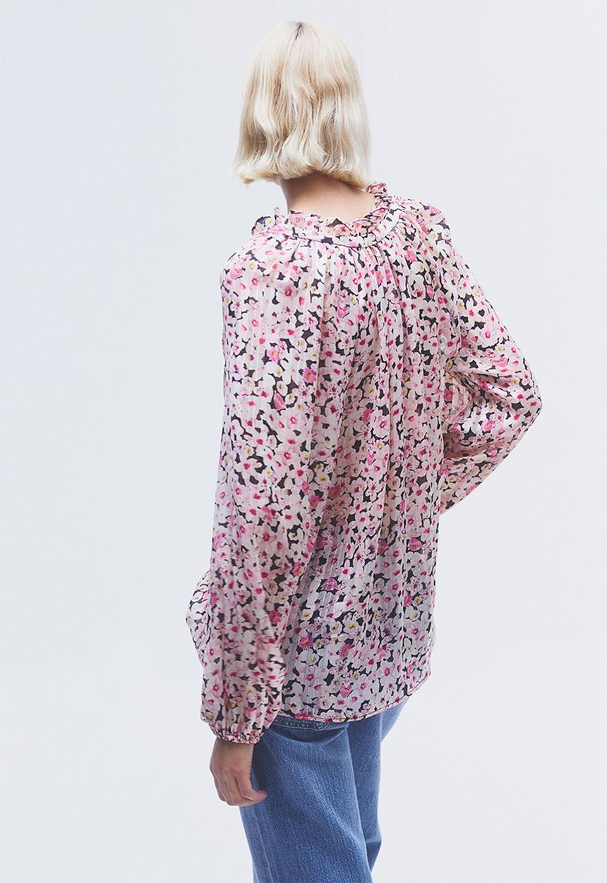 H&M - Frill-trimmed crêpe blouse - pink/small flowers
